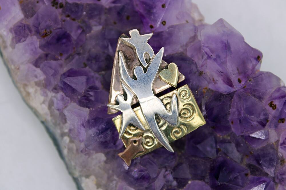 Far Fetched Sterling Silver, Brass and Copper Mixed Metal Celebration Pin